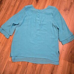 ARIS A Women's Casual Teal Blue Gauze Layered 3/4 Sleeve Top Pullover Size 2XL